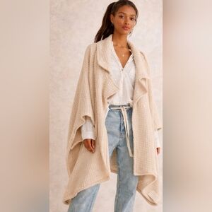 Free People X Regina Waffle Knit Waffle Cape/Poncho Beige Pink NWT$228